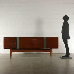 Buffet Mahogany Veneer Formica Glass Brass Vintage, Italy, 1950s