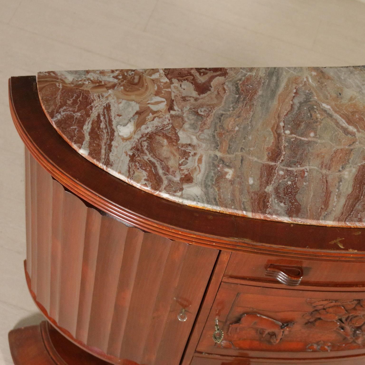 Buffet Marble-Top Solid Wood Walnut Veneer Vintage Manufactured in Italy 1950s In Good Condition In Milano, IT