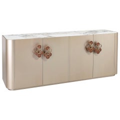 Buffet Matt Ash Grey Finish Top Calacatta Gold Matt Laquer Interiors Pulls Champ