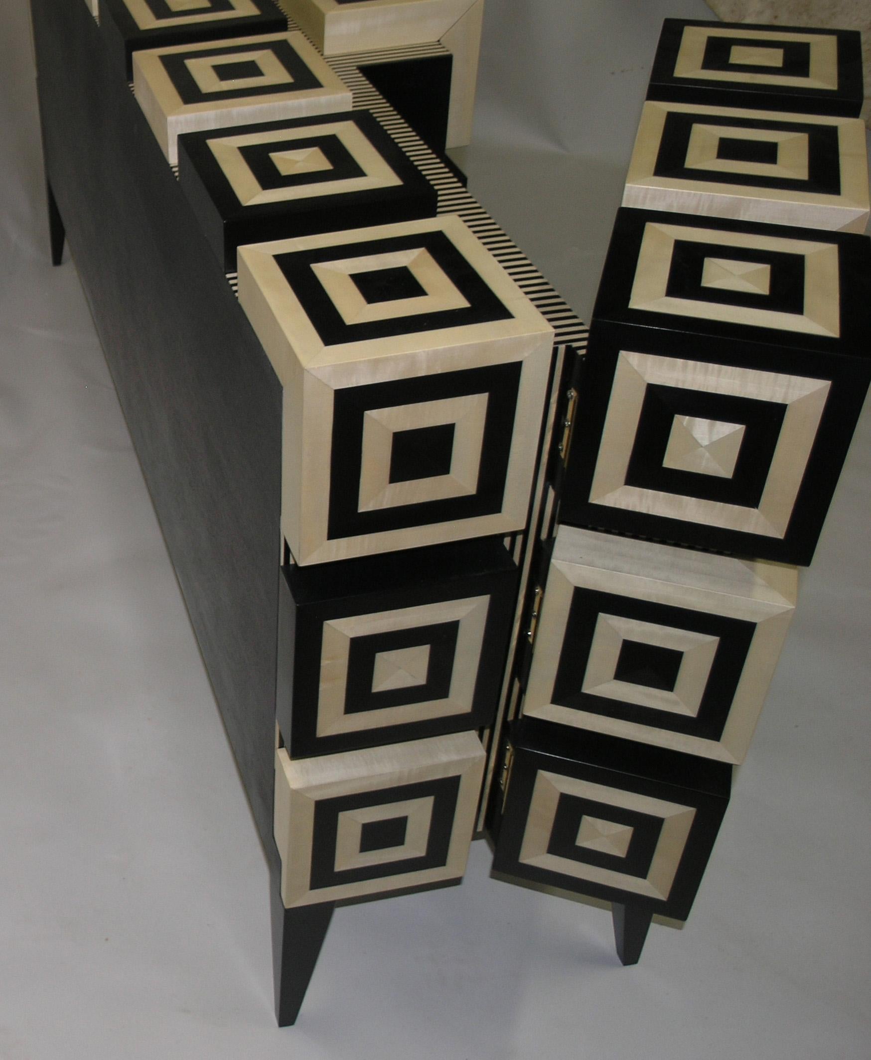 Buffet “Ondulation ”  Black and White Sycomore wood marquetry  by Aymeric Lefort For Sale 3