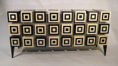 Buffet “Ondulation ”  Black and White Sycomore wood marquetry  by Aymeric Lefort