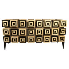 Buffet “Ondulation ”  Black and White Sycomore wood marquetry  by Aymeric Lefort