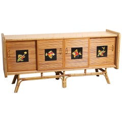 Vintage Buffet Row Rattan by Adrien Audoux and Frida Minet