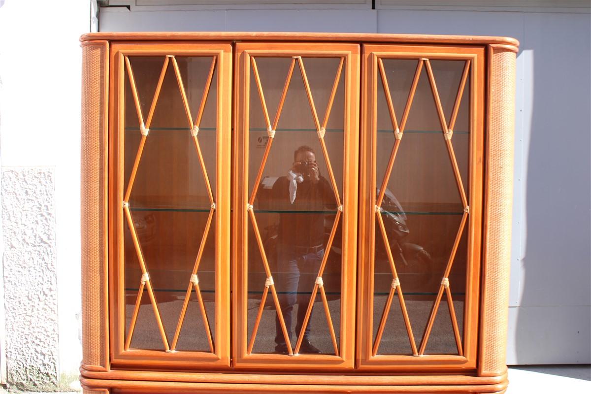 Late 20th Century Buffet Showcase in Bamboo Wood and Rattan Productions Roberti 1970 Made in Italy For Sale