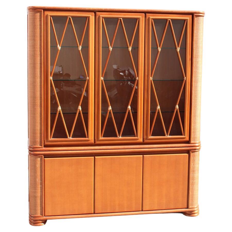 Buffet Showcase in Bamboo Wood and Rattan Productions Roberti 1970 Made in Italy For Sale