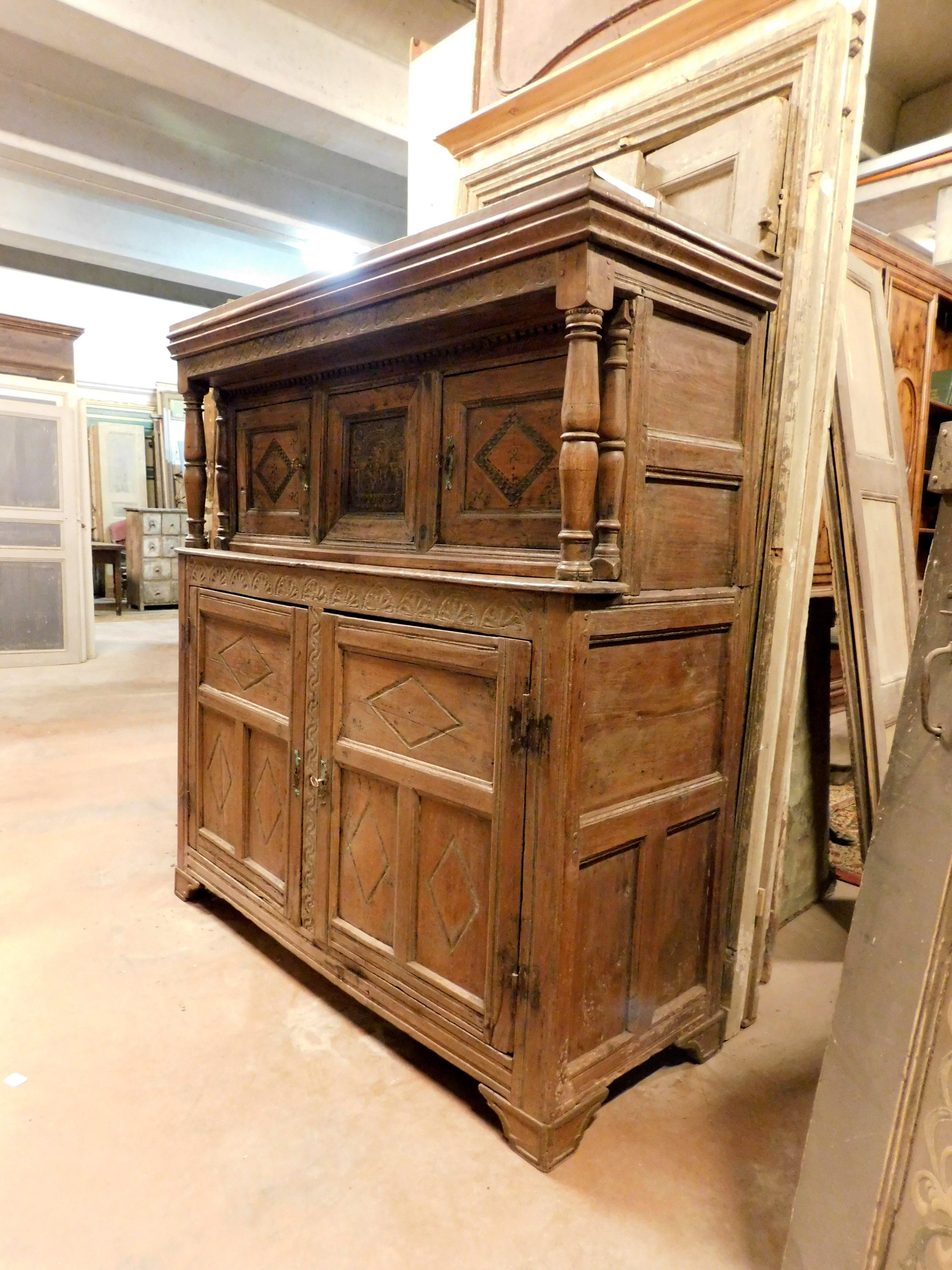 Italian Buffet sideboard credenzas in carved and bent larch, rustic, Italy's mountains For Sale