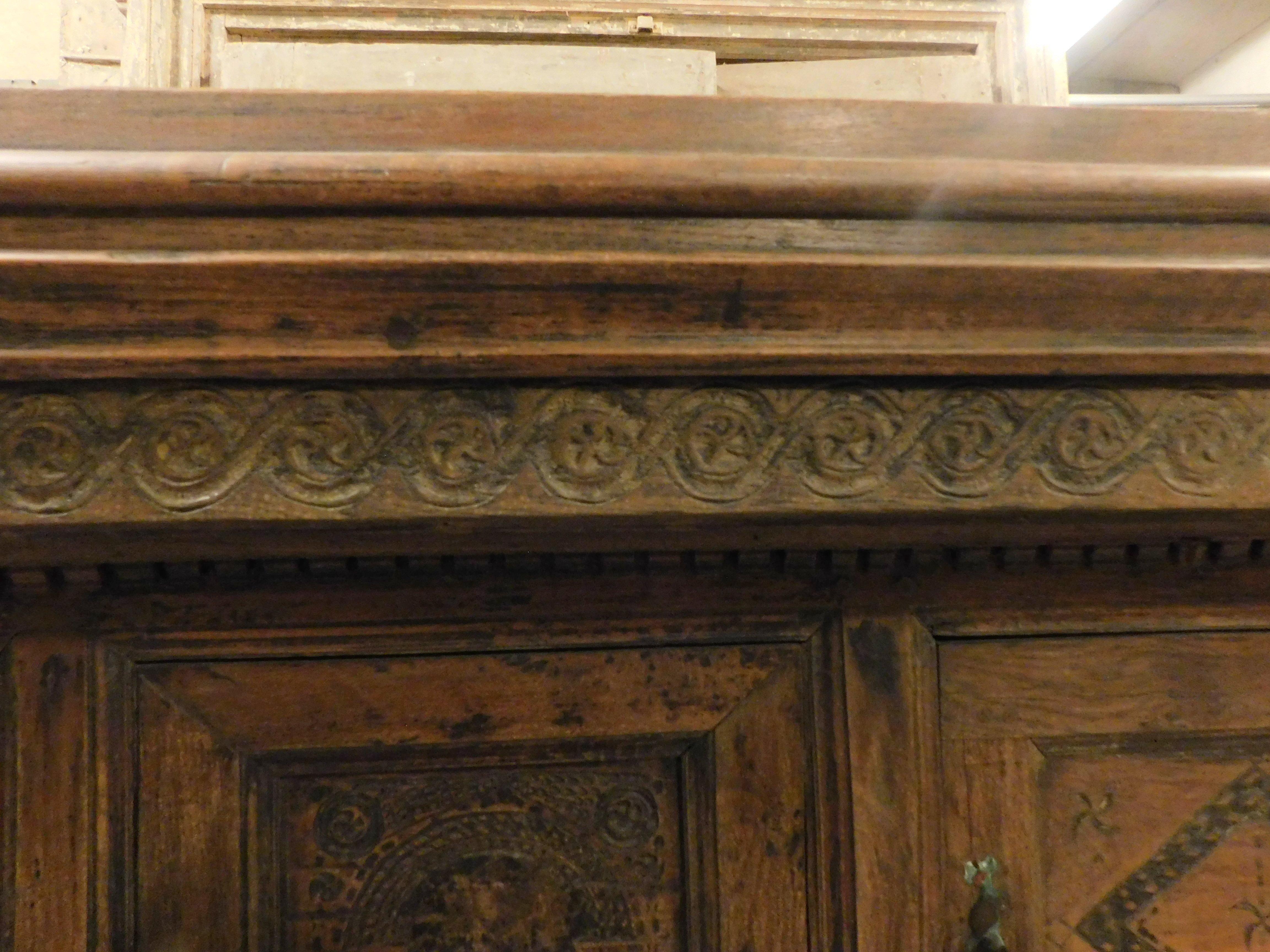 Hand-Carved Buffet sideboard credenzas in carved and bent larch, rustic, Italy's mountains For Sale