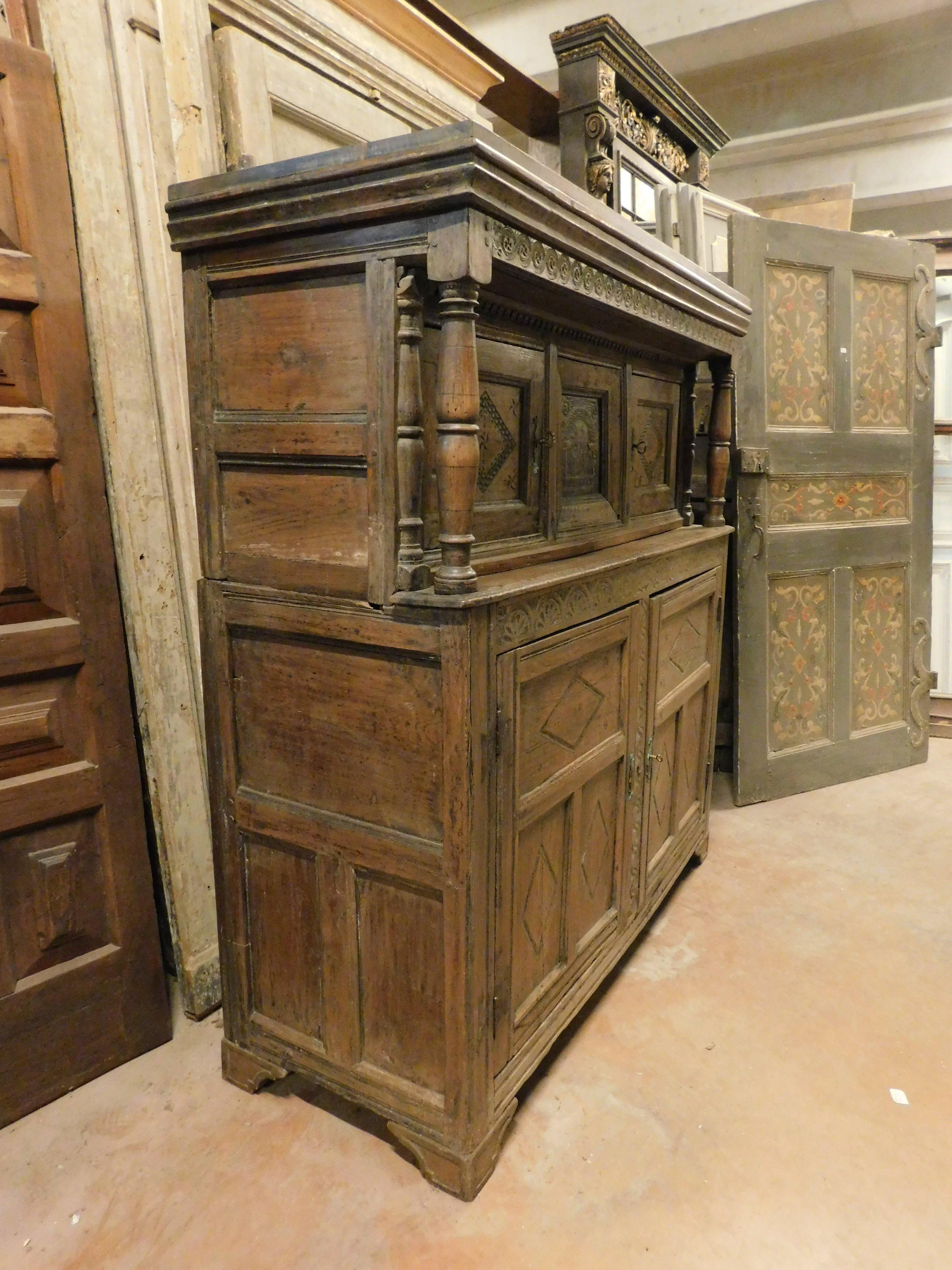Wood Buffet sideboard credenzas in carved and bent larch, rustic, Italy's mountains For Sale