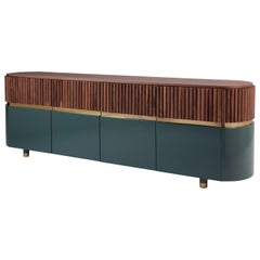 DOOQ Buffet Sideboard Berlin en noyer naturel, laiton poli, vert olive