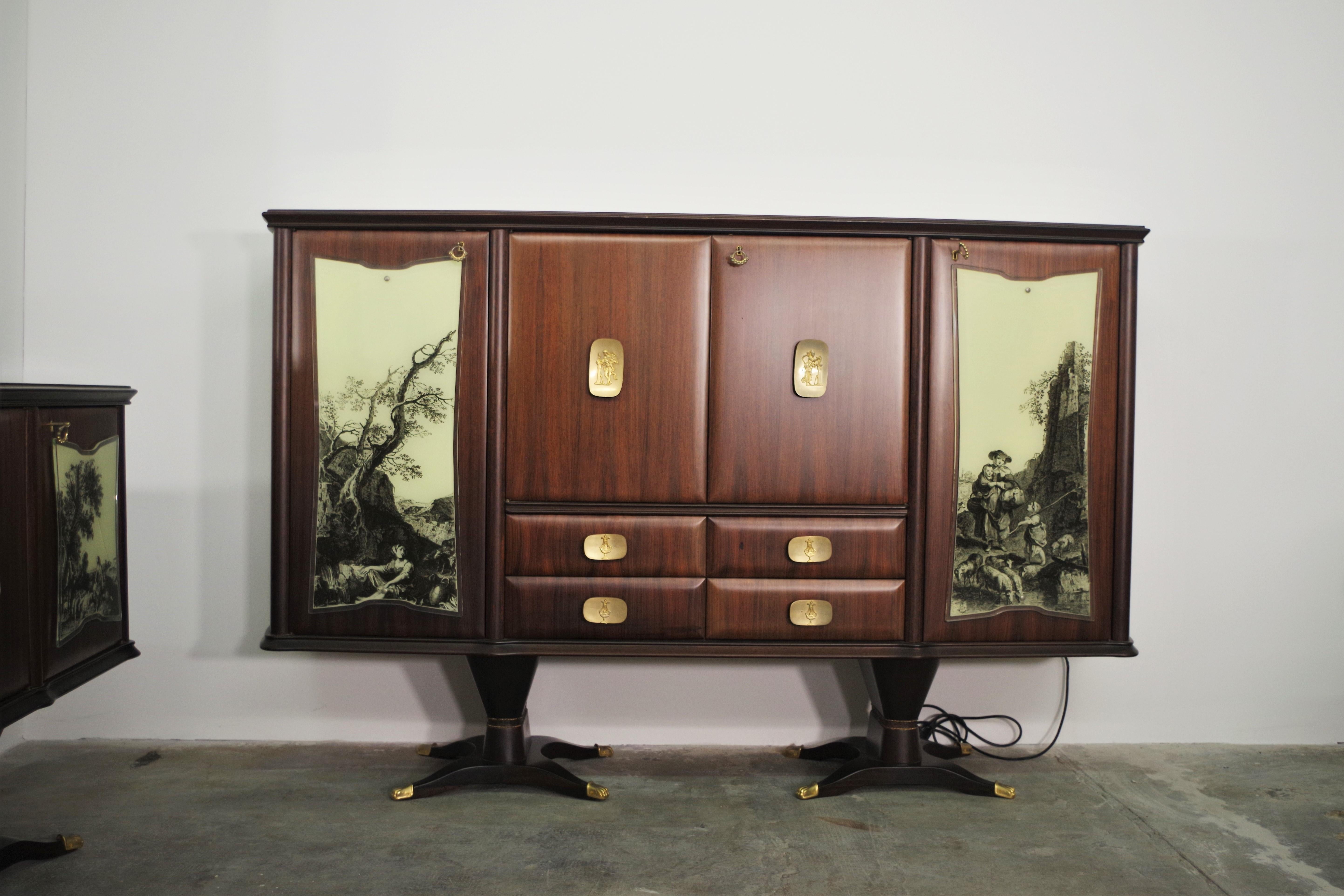 Brass Buffet Sideboards from Fratelli Rigamonti, 1940s, Set of 2 For Sale