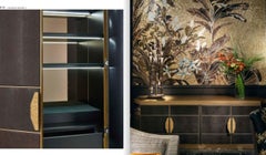 Buffet Structure Antique Bronze Finish Side upholstery with Leather Led Opening