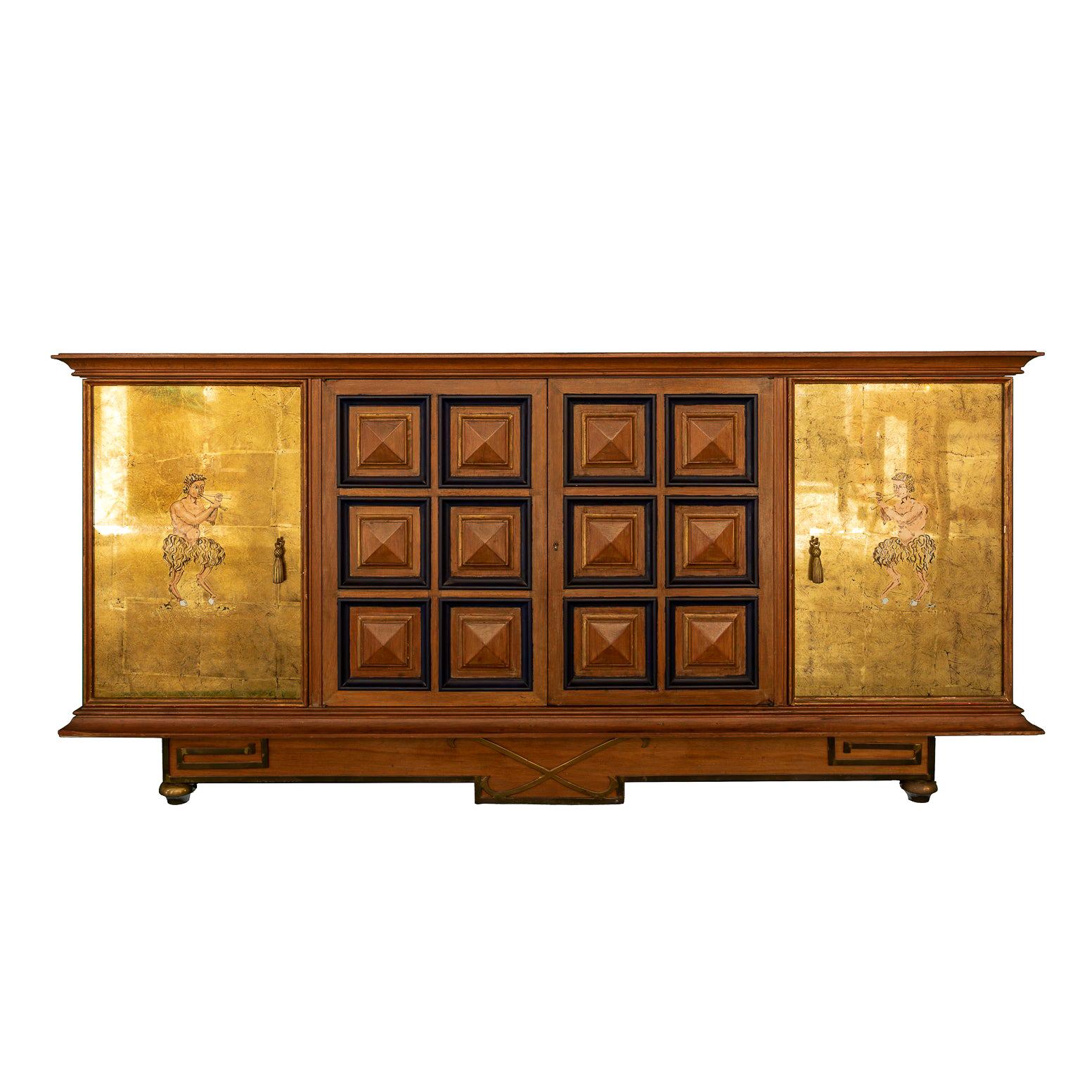 buffet cabinet with Golden Doors and Drawings of a Fawn For Sale