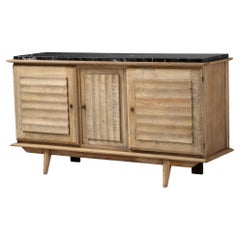Buffet with Sculpted Wave Panels and Marble Top in Oak, France