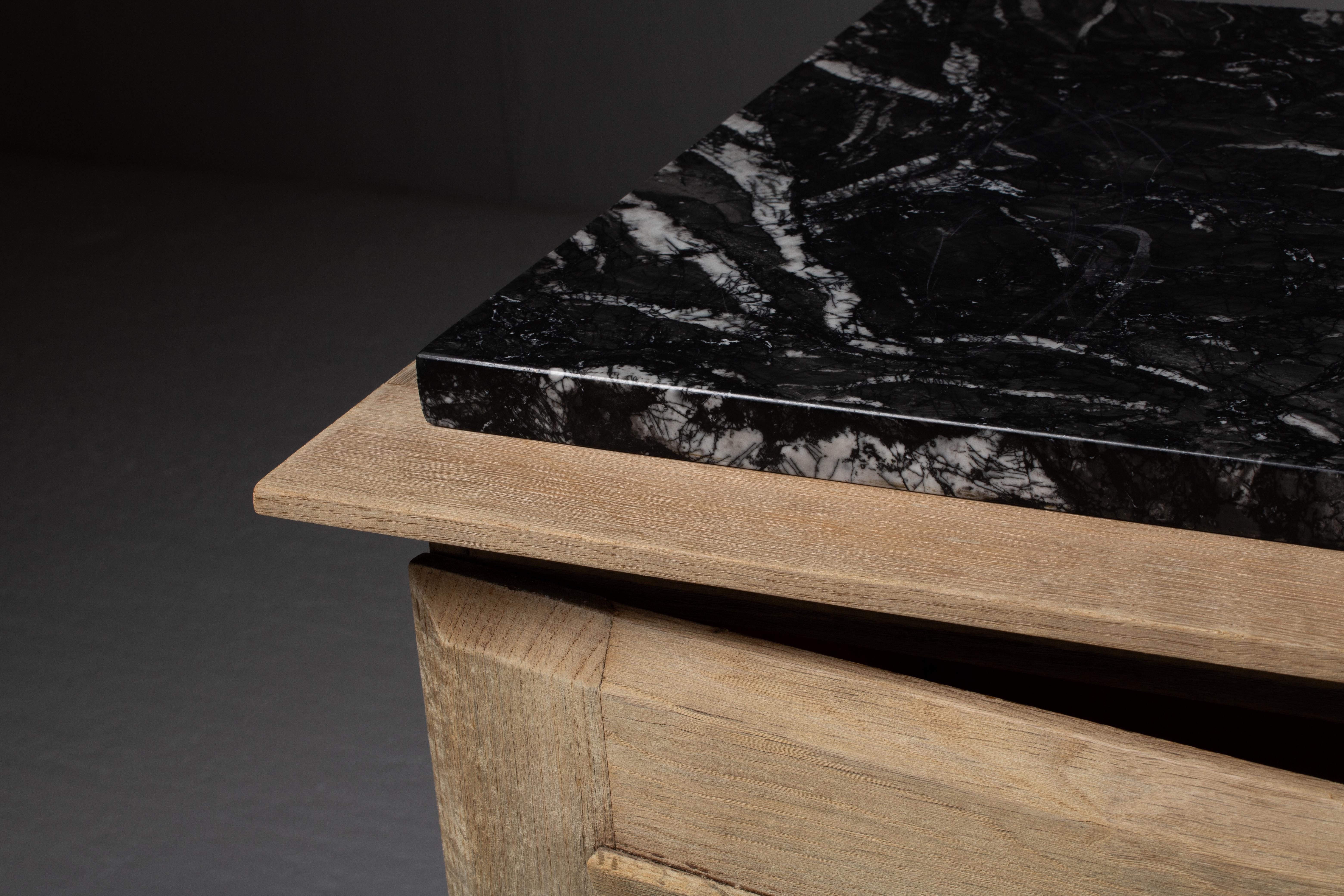 XX secolo Buffet with Sculpted Wave Panels and Marble Top in Oak, France in vendita