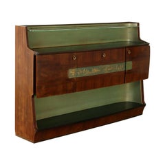Buffet Wood Veneer Glass Top Vintage, Italy, 1950s