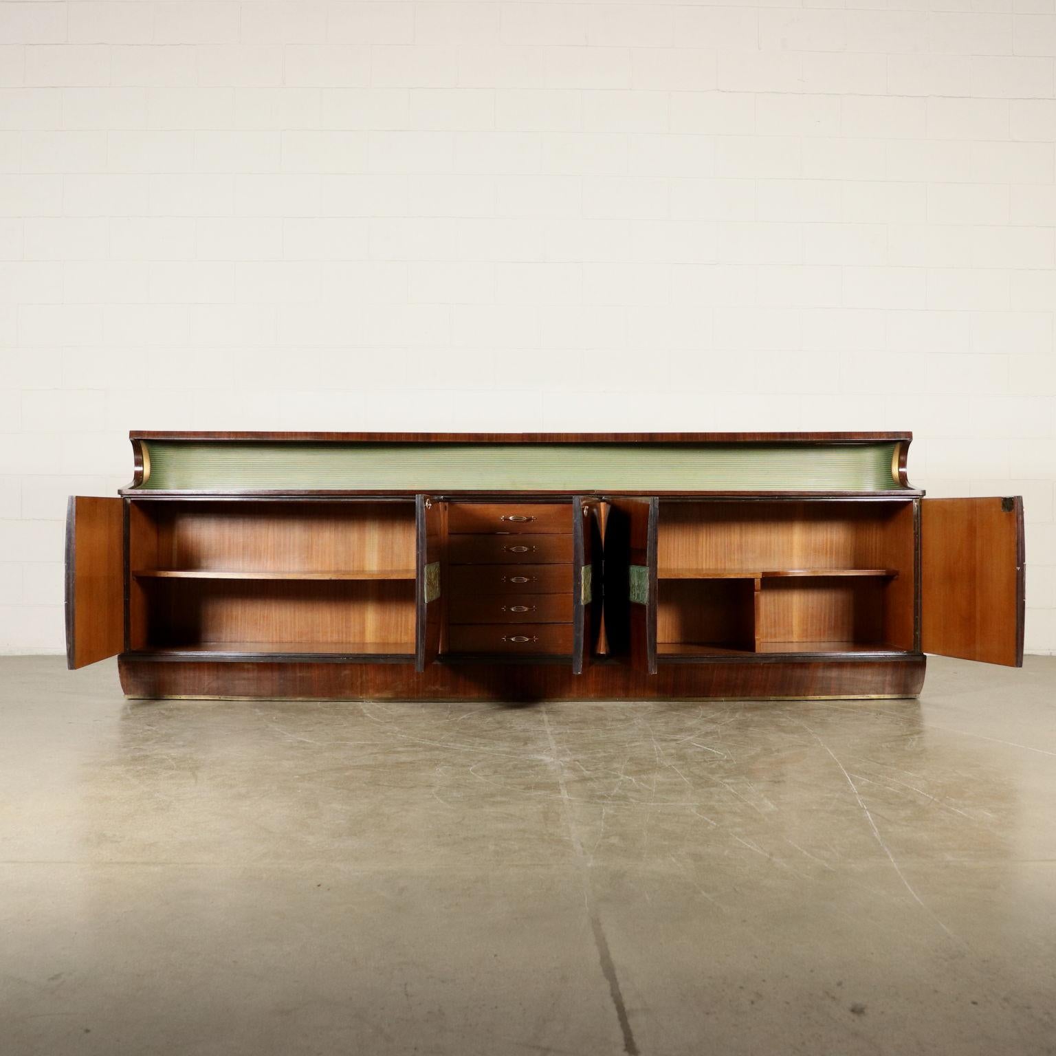 Mid-Century Modern Buffet Wood Veneer Glass Vintage, Italy, 1950s