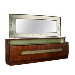 Buffet Wood Veneer Glass Vintage, Italy, 1950s