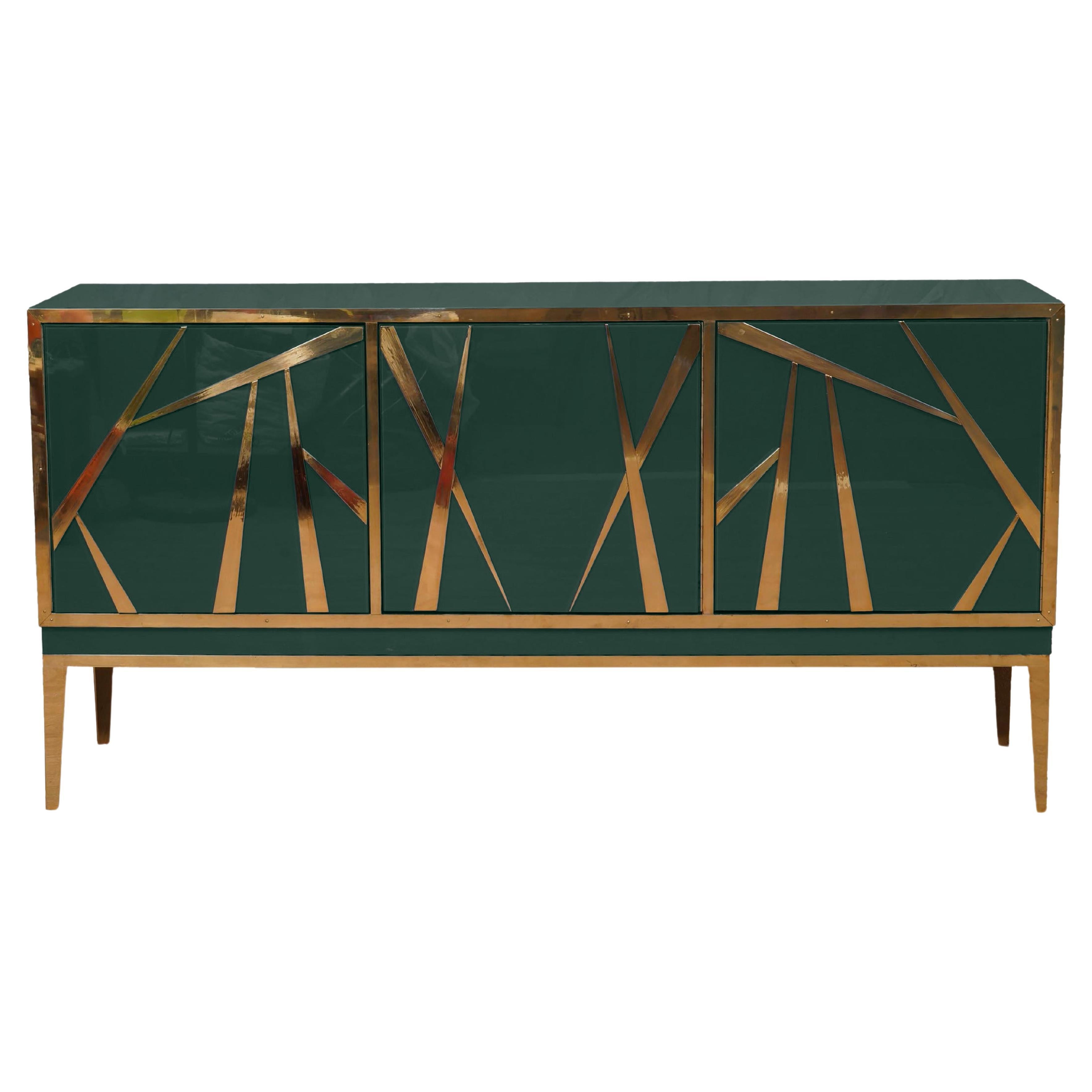 Buffets Dark Green Sideboards Murano Glass and Brass Made in Italy Available For Sale