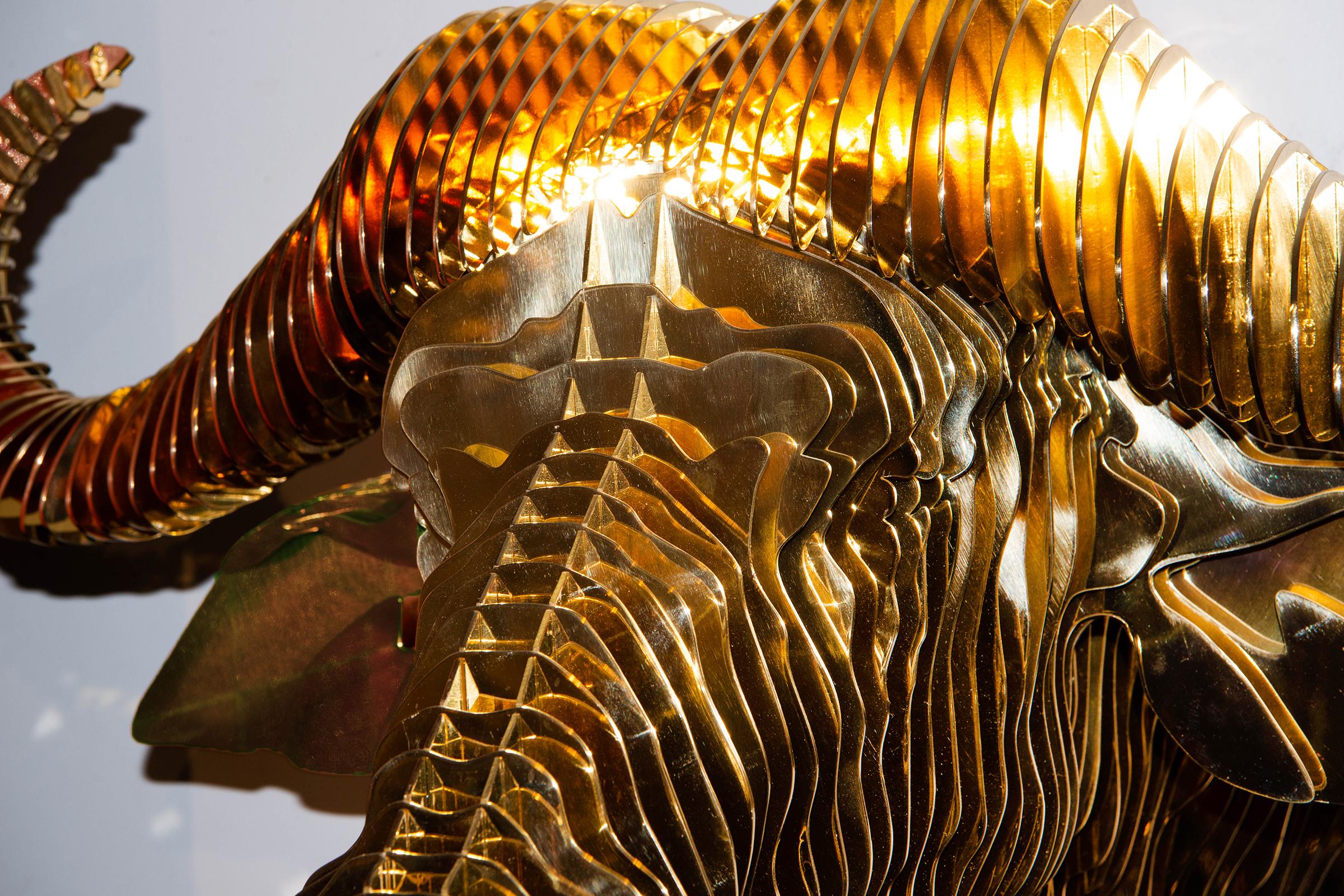 Brass Buffle Trophee Sculpture For Sale