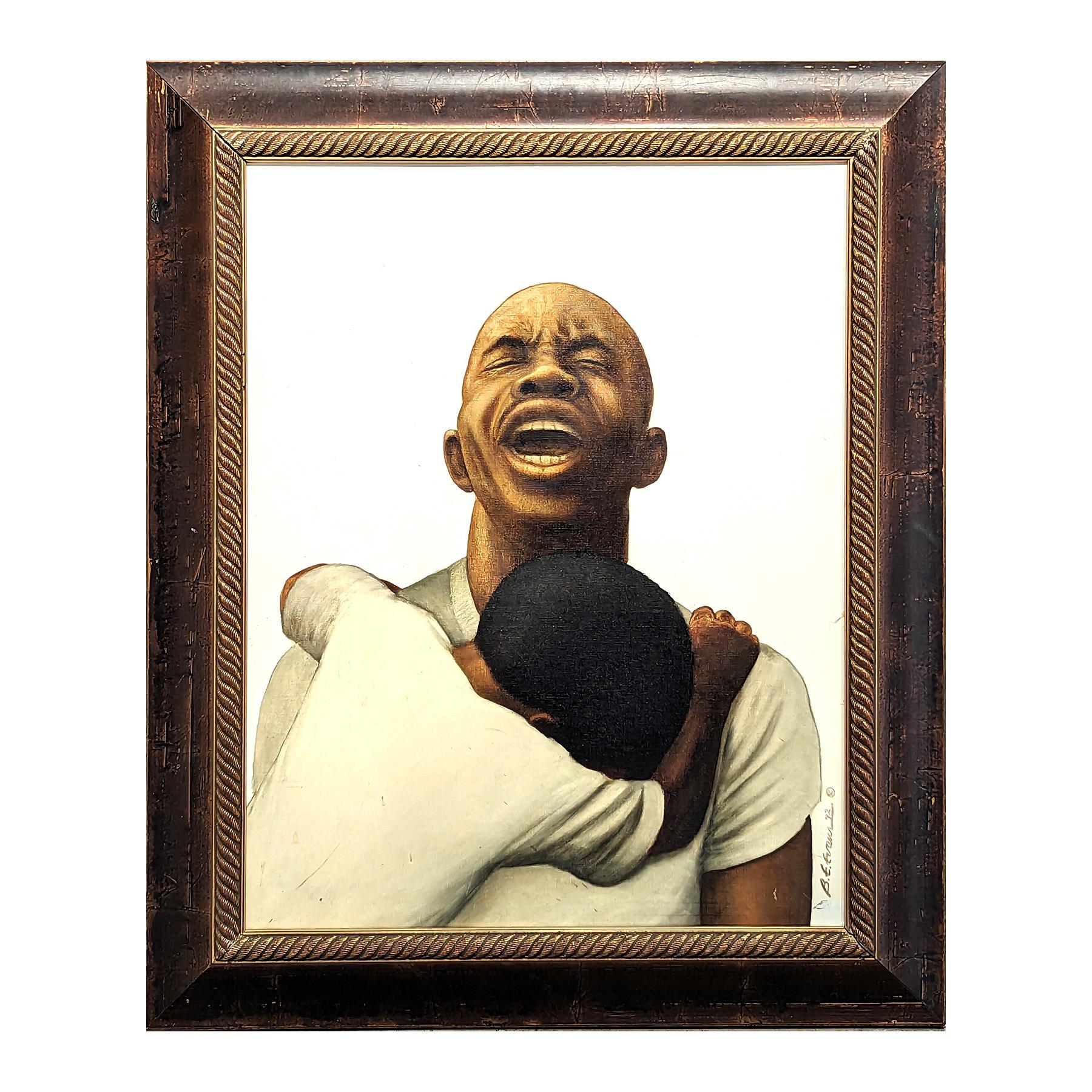God Save the Children Portrait figuratif précoce d'un homme noir angoissé - Painting de Buford Evans