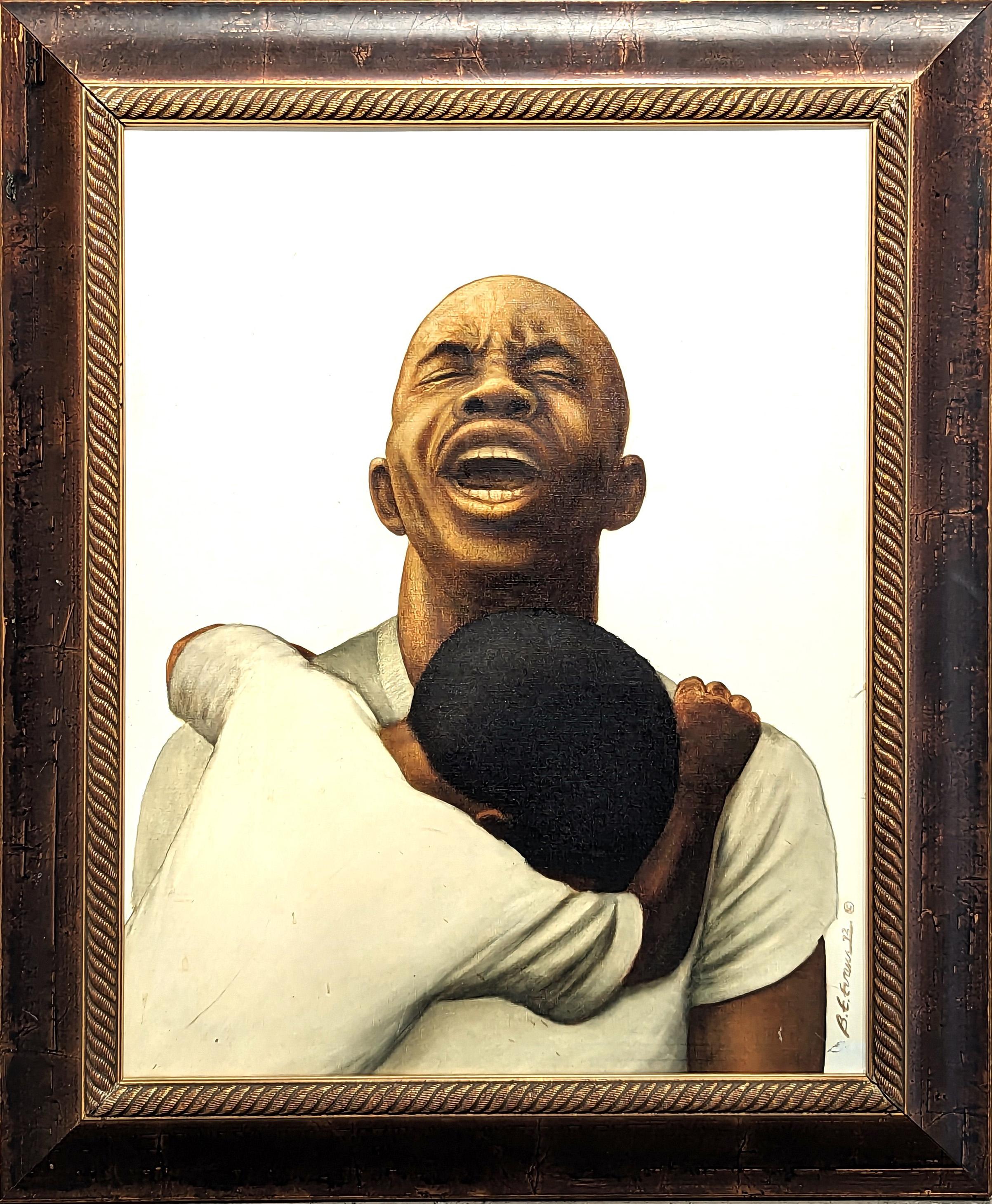 Portrait Painting Buford Evans - God Save the Children Portrait figuratif précoce d'un homme noir angoissé