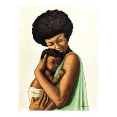 “Mother and Child” Early Figurative Portrait Painting of a Black Woman and Child