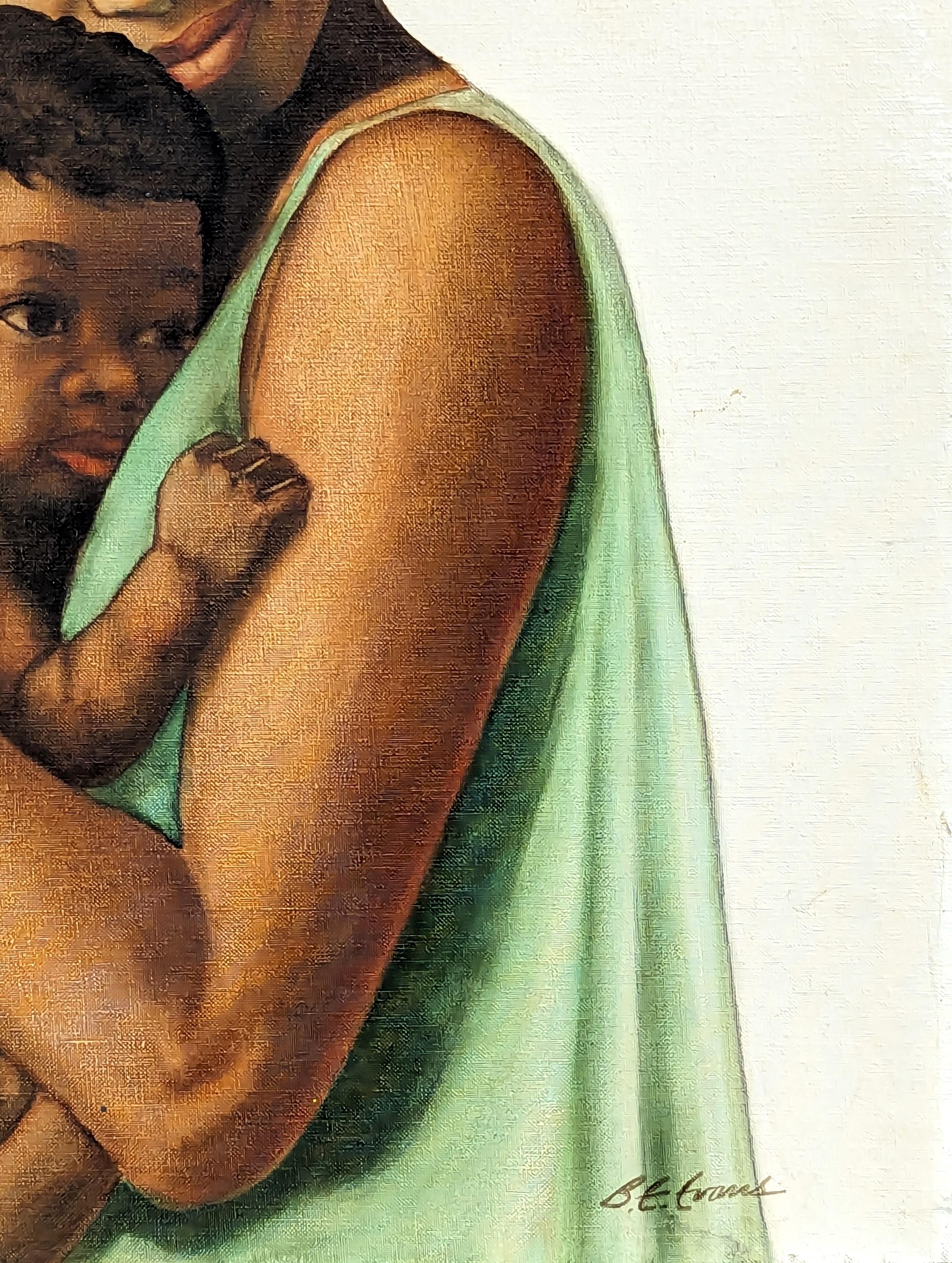 Mère et enfant, portrait figuratif ancien d'une femme noire et d'un enfant en vente 1