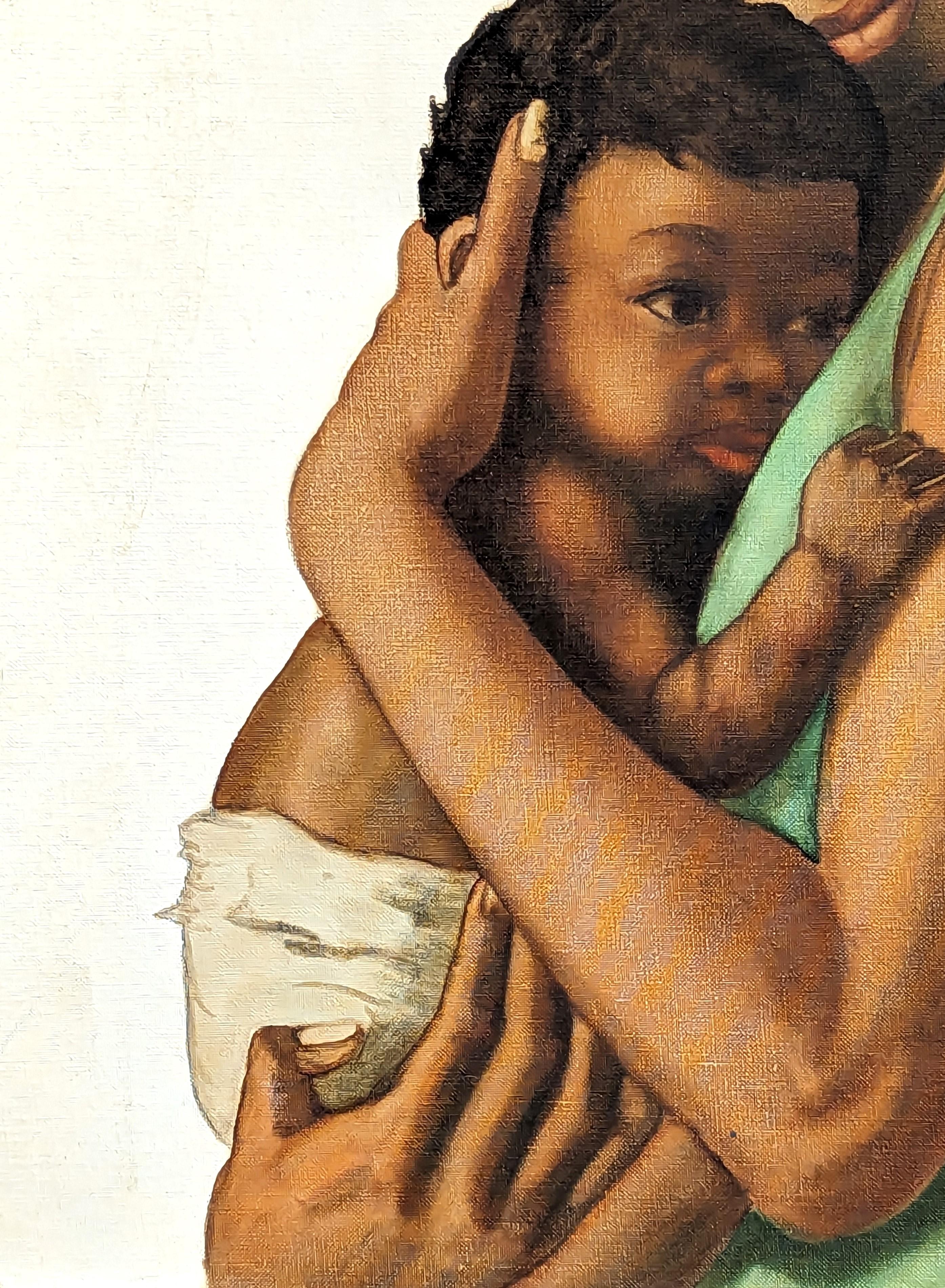 Mère et enfant, portrait figuratif ancien d'une femme noire et d'un enfant en vente 2