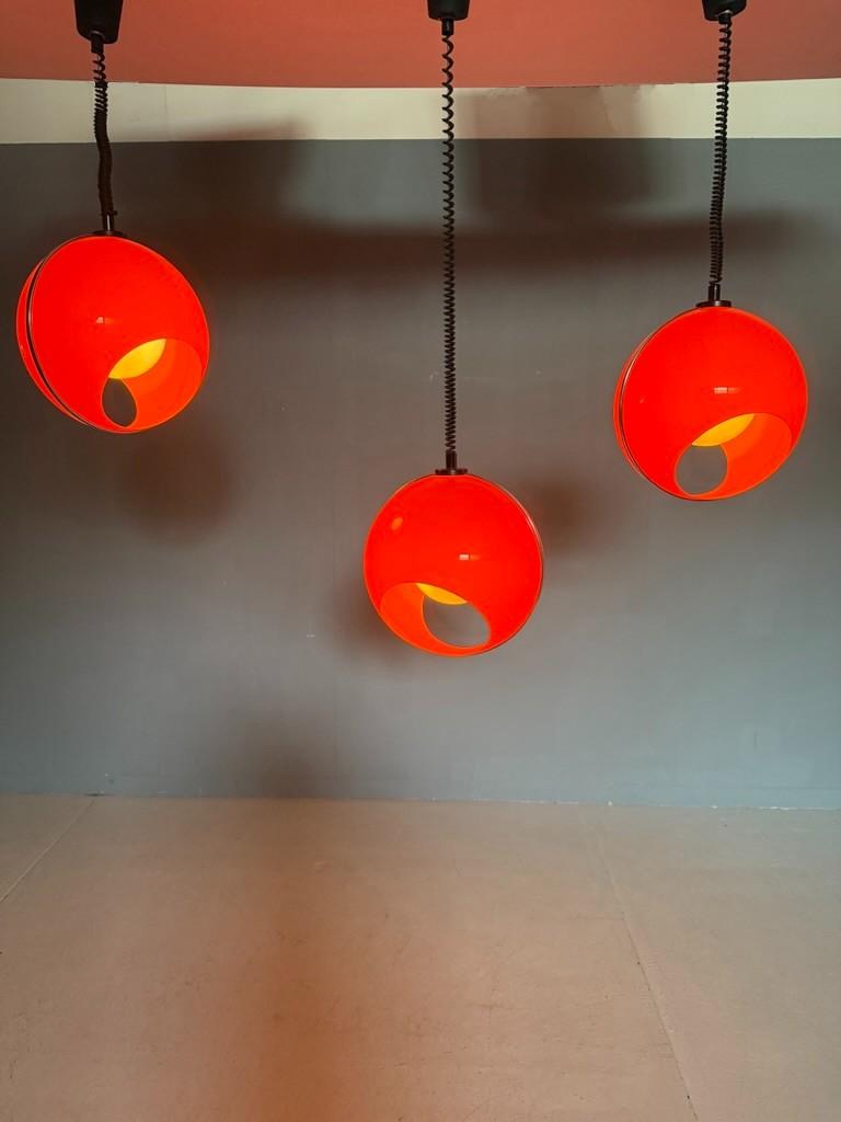 Italian Bug Eye orange Space Age pendent set of 3 -Luigi Colani style- Italy For Sale