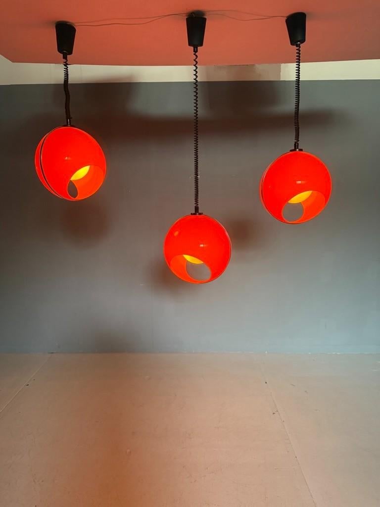 Late 20th Century Bug Eye orange Space Age pendent set of 3 -Luigi Colani style- Italy For Sale