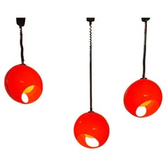Set von 3 orangefarbenen Space Age Pendelleuchten im Bug Eye-Stil -Luigi Colani-Stil- Italien