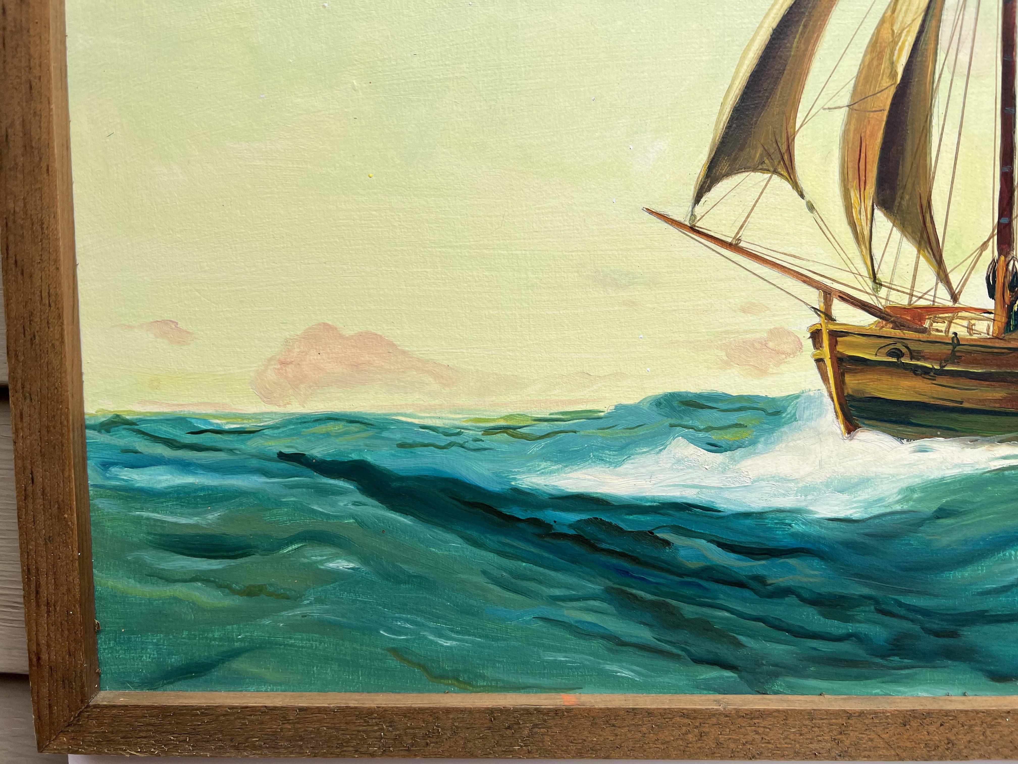 Vintage 1991 Oil painting on boards, seascape, Bugalet, Signed, Dated, Framed For Sale 1