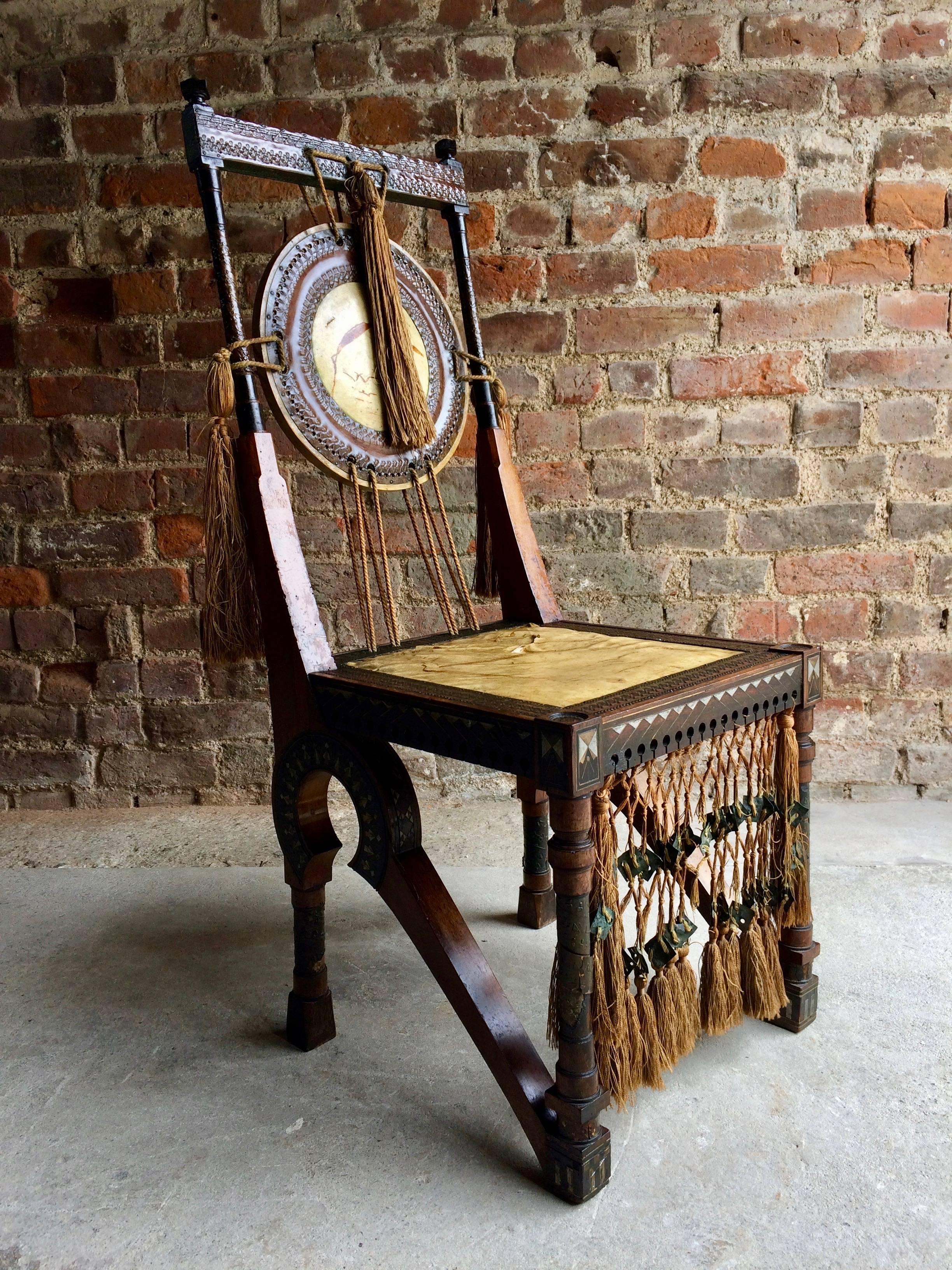 Bugatti Chair Carlo Bugatti Walnut and Copper Side Chair Italian Signed, 1900 4
