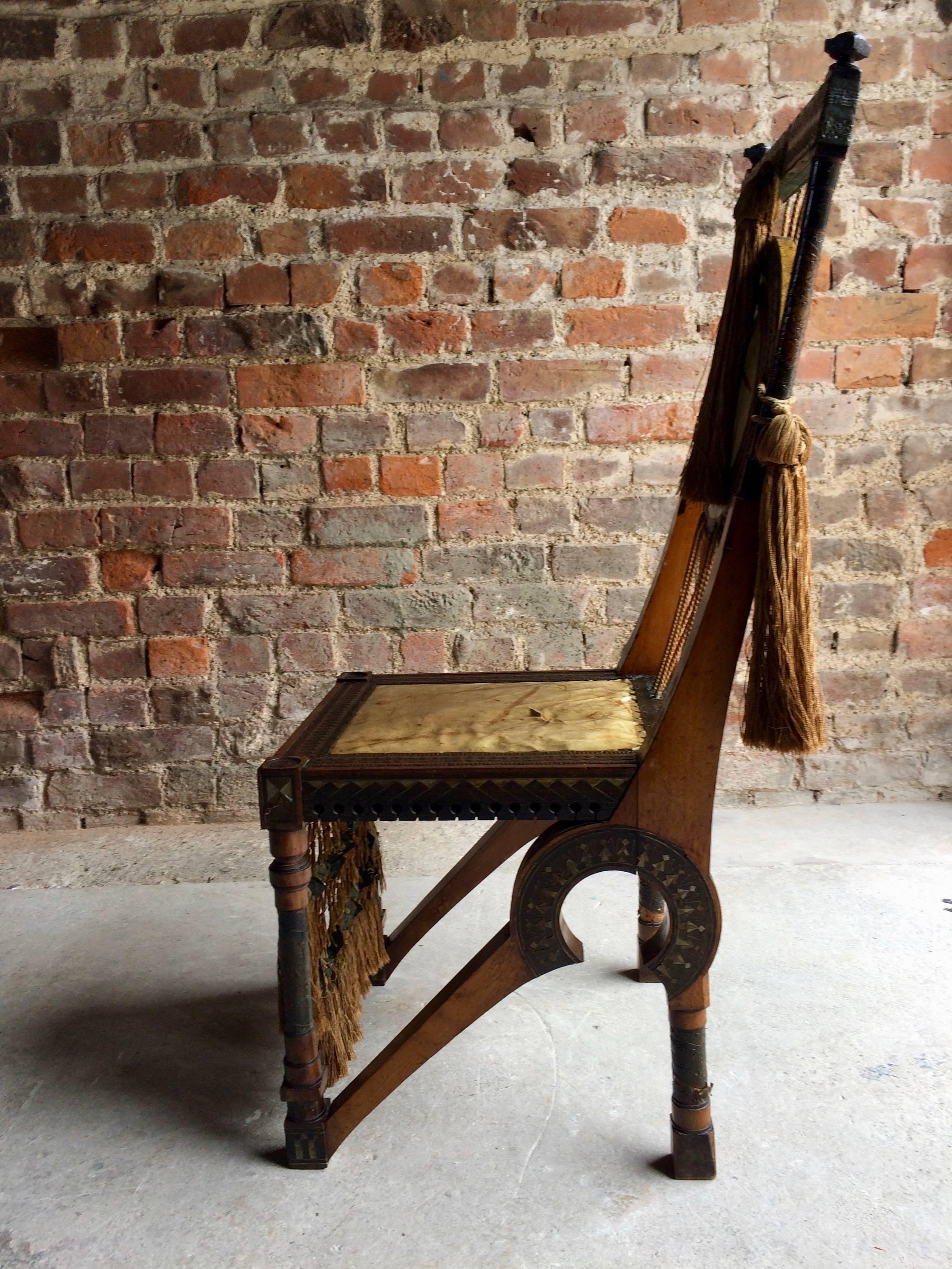 Bugatti Chair Carlo Bugatti Walnut and Copper Side Chair Italian Signed, 1900 In Good Condition In Longdon, Tewkesbury