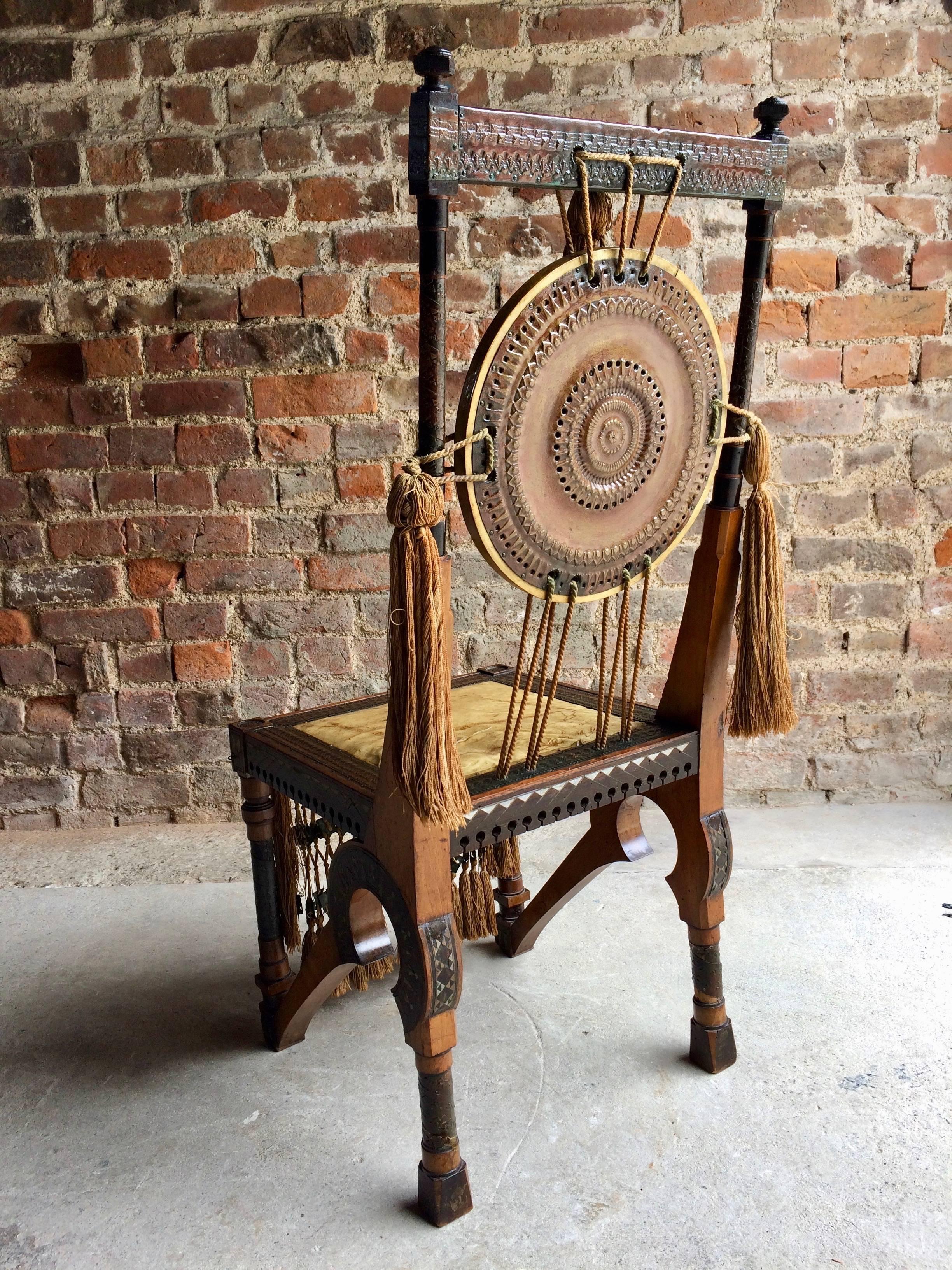 20th Century Bugatti Chair Carlo Bugatti Walnut and Copper Side Chair Italian Signed, 1900