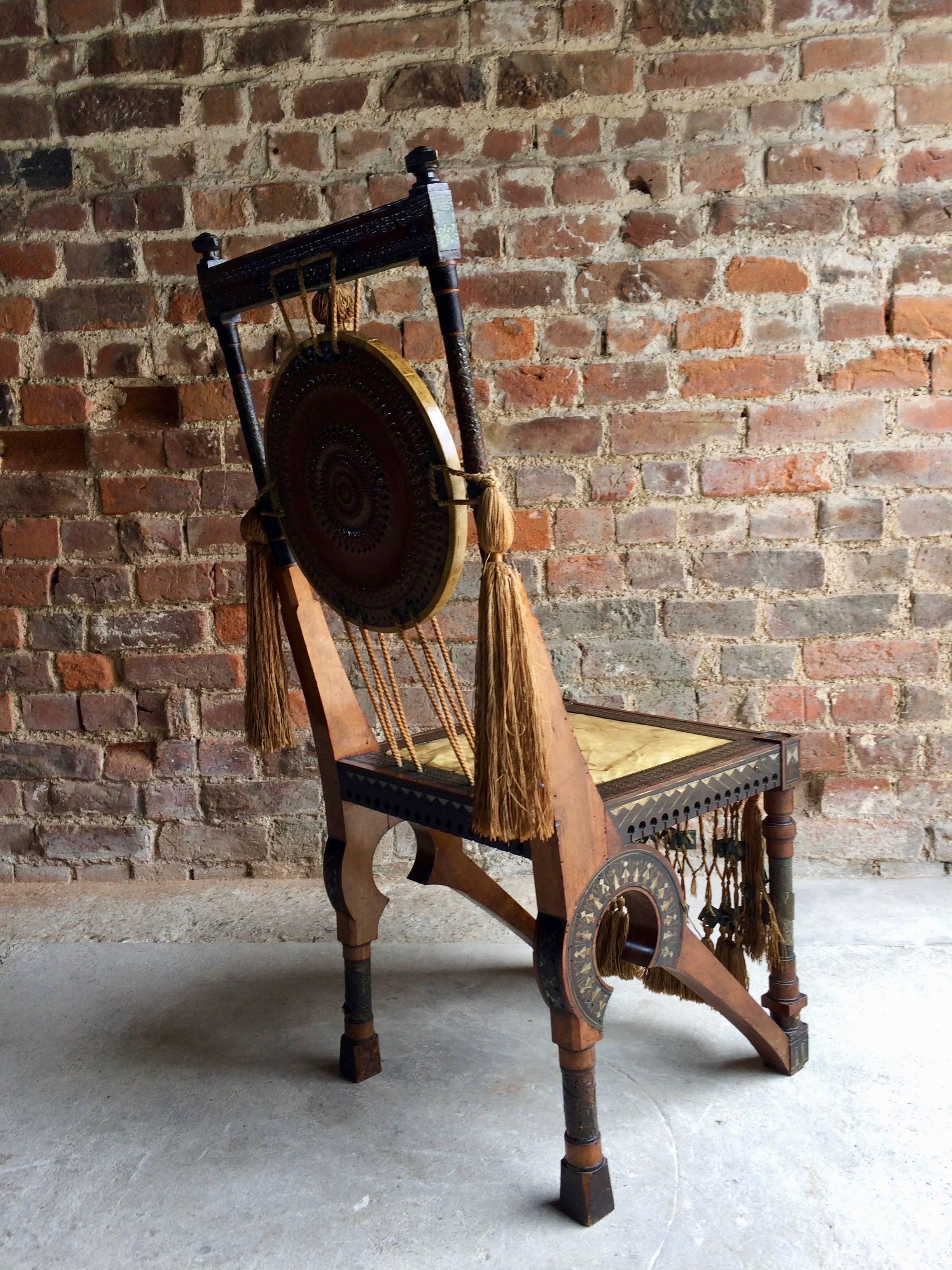 20th Century Bugatti Chair Carlo Bugatti Walnut and Copper Side Chair Italian Signed, 1900