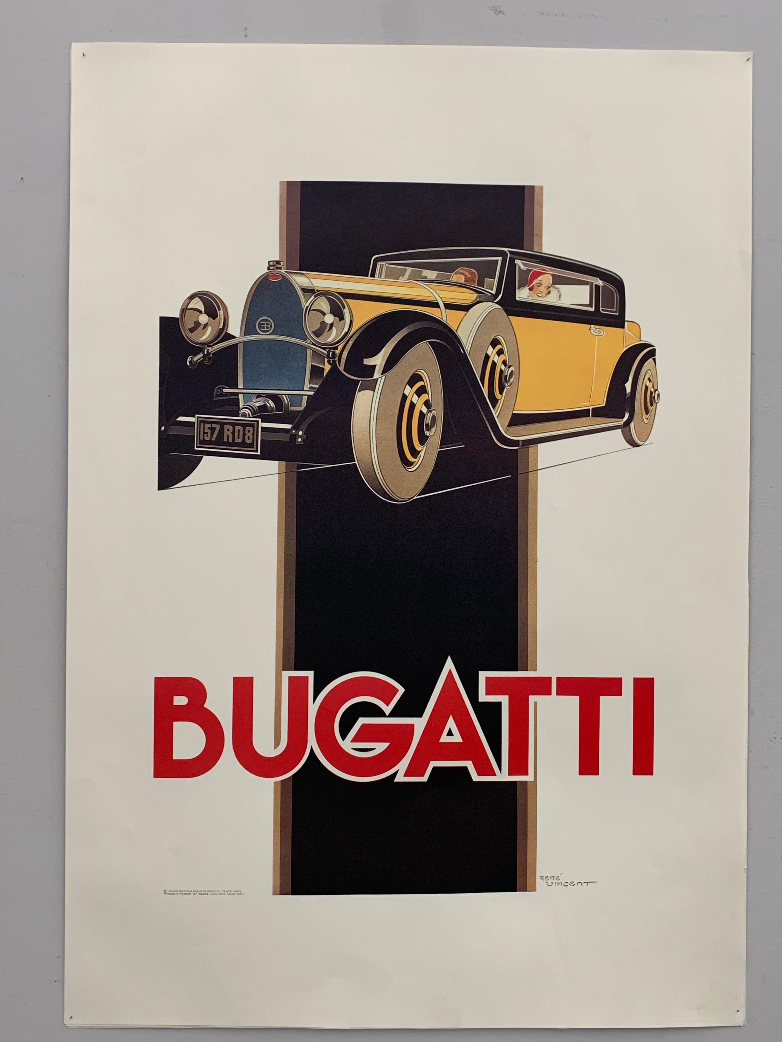 Póster Bugatti de Rene Vincent para Bedos, París, años 60 en venta 2