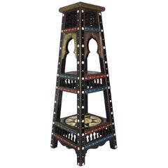 Bugatti Style Morrocan Pedestal with Bone Brass Tile Inlay, circa 1900