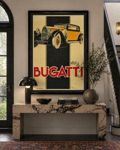 Poster litografico Bugatti Type 46 Art Deco di René Vincent incorniciato