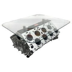 Bugatti Veyron W16-Motorblock-Couchtisch – Automobil-Skulptur mit Glasplatte