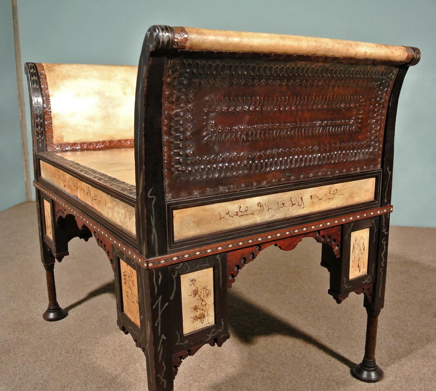 Bugatti Walnut, Copper and Pewter Stool, Painted by Carlo Bugatti, circa 1904 In Good Condition For Sale In Dallington, East Sussex