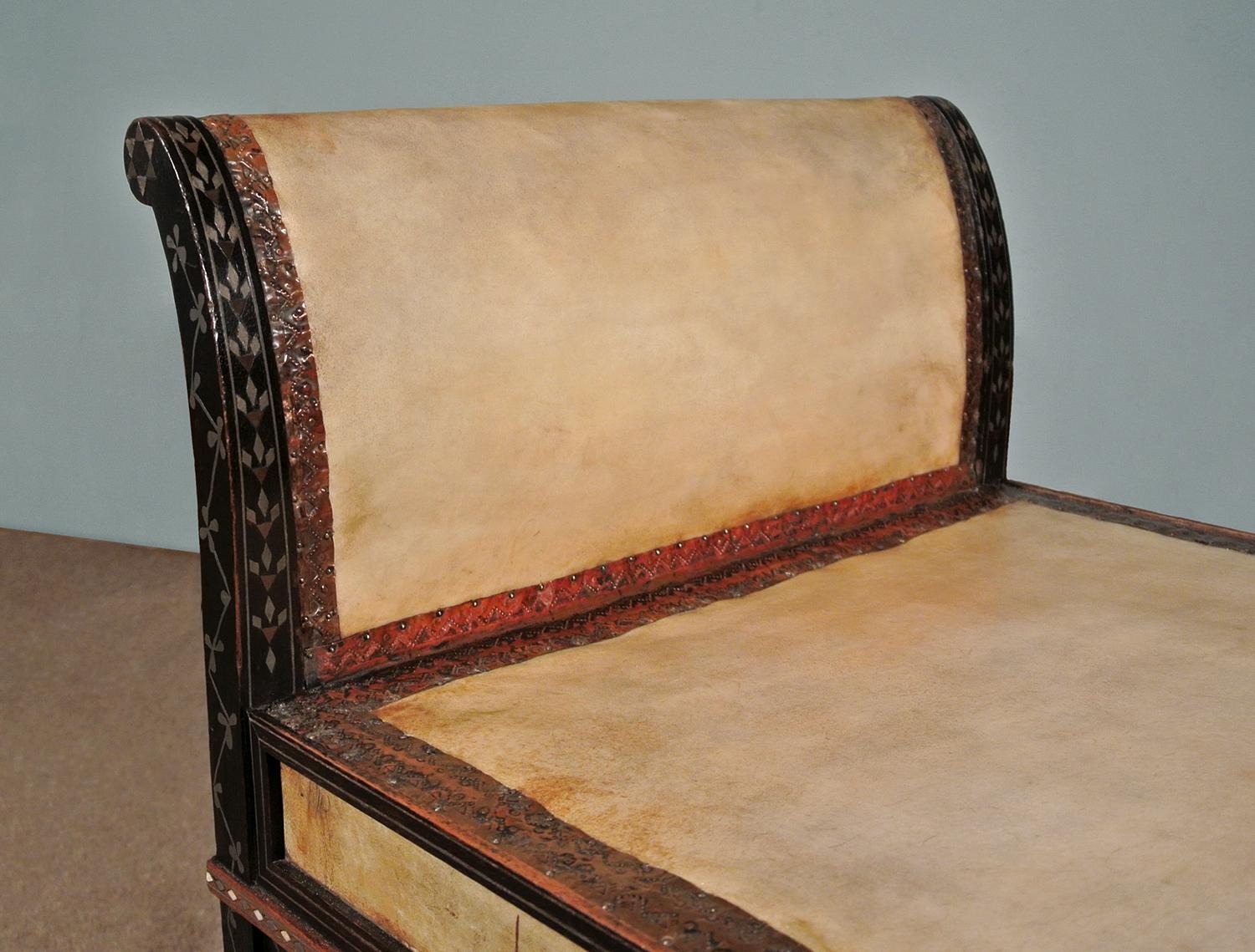 Bugatti Walnut, Copper and Pewter Stool, Painted by Carlo Bugatti, circa 1904 For Sale 2