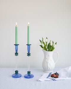 Bugle Glass Candlestick - Blue & Teal