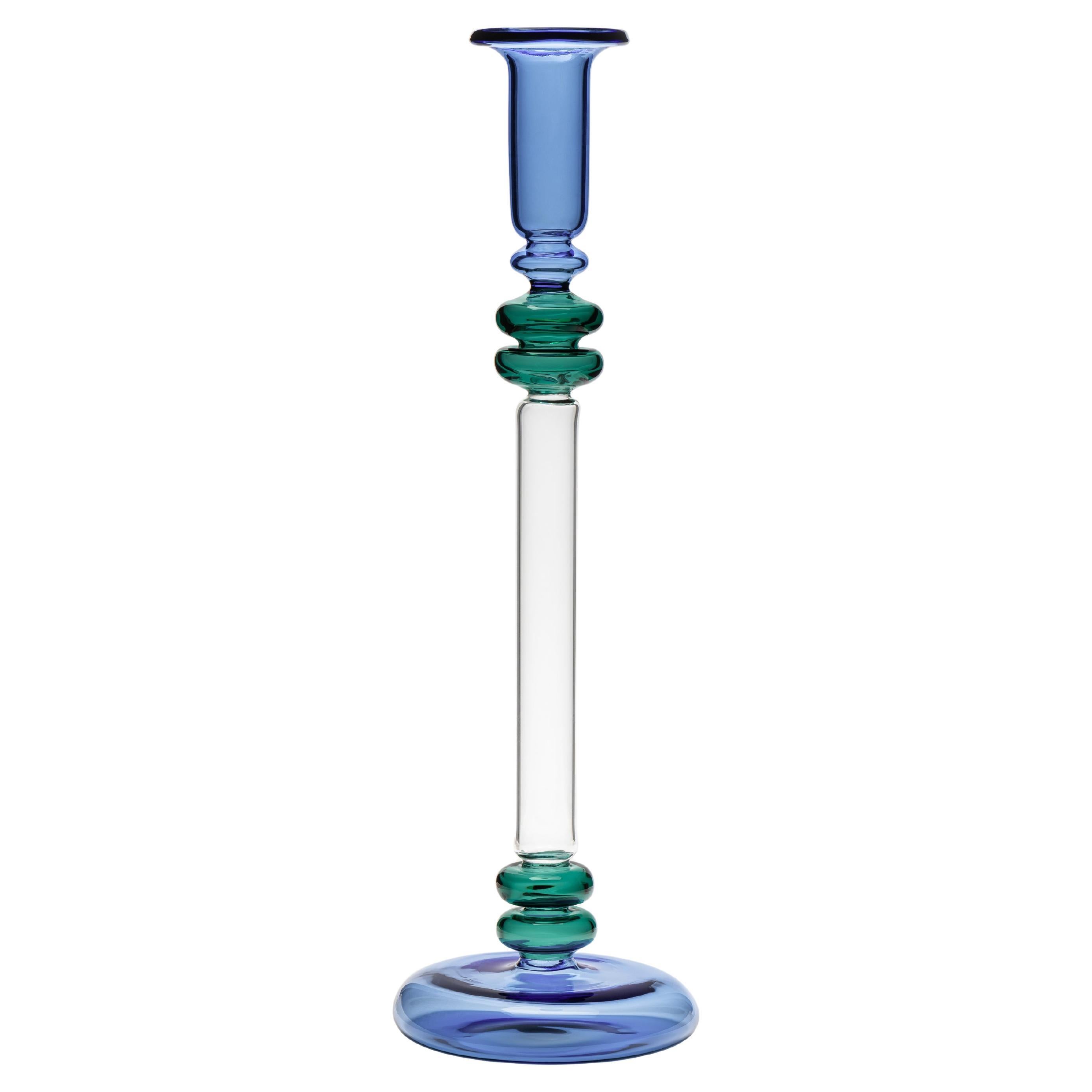 Candeliere in vetro Bugle - Blu e verde acqua in vendita