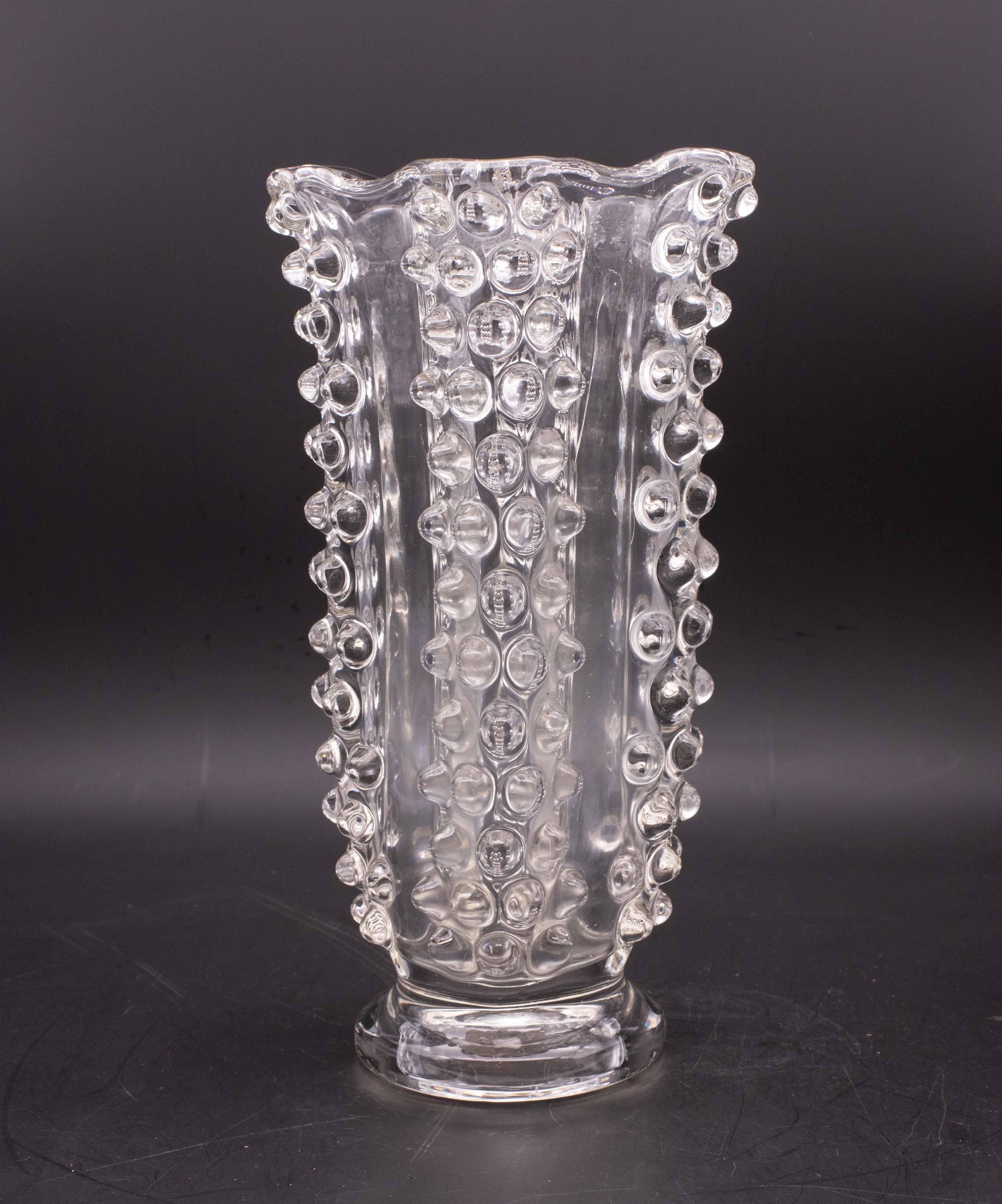 Art Deco Bugnato Murano Glass Italian Rostrato Vase by Barovier & Toso, 1960s For Sale