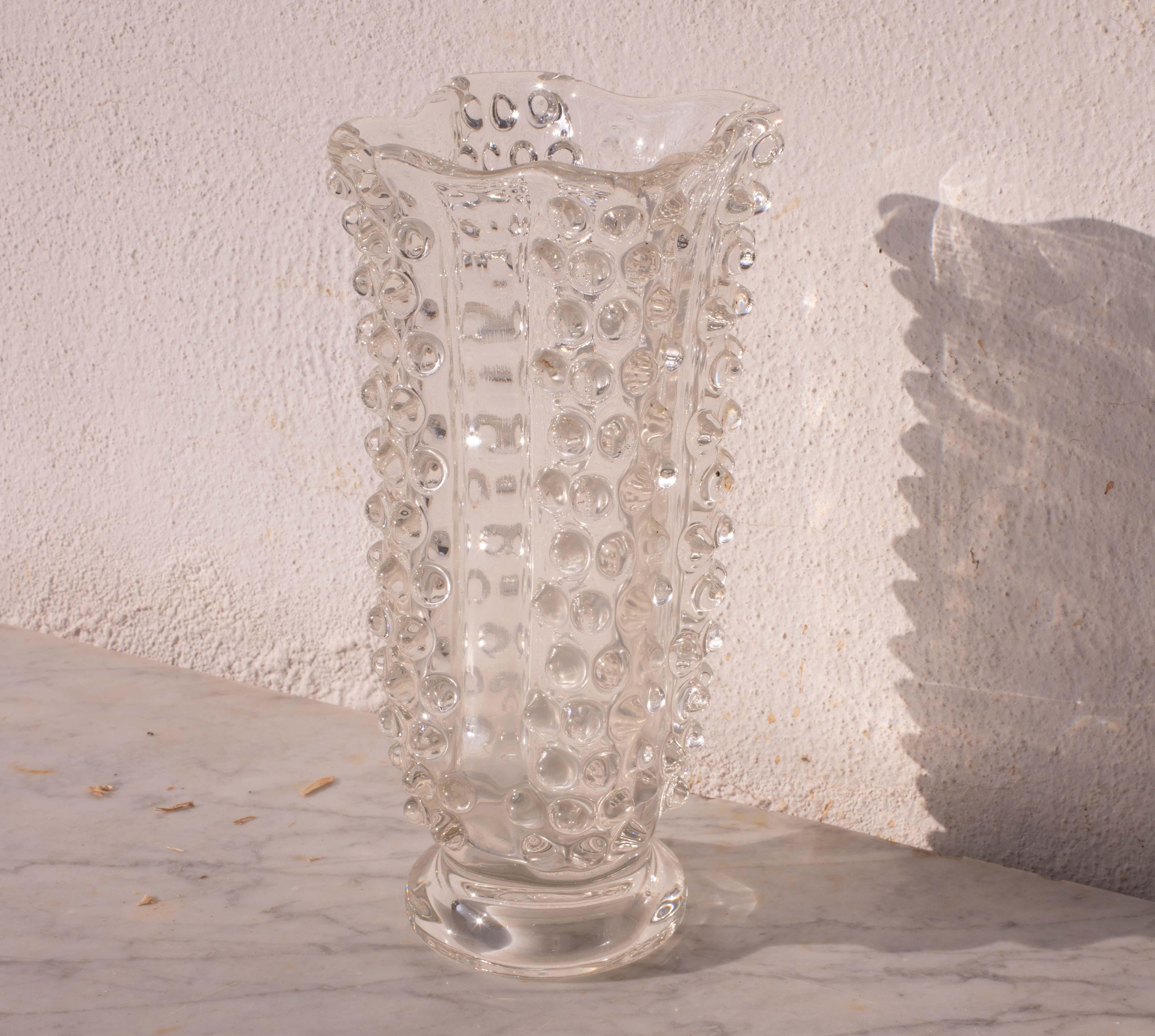 Mid-20th Century Bugnato Murano Glass Italian Rostrato Vase by Barovier & Toso, 1960s For Sale