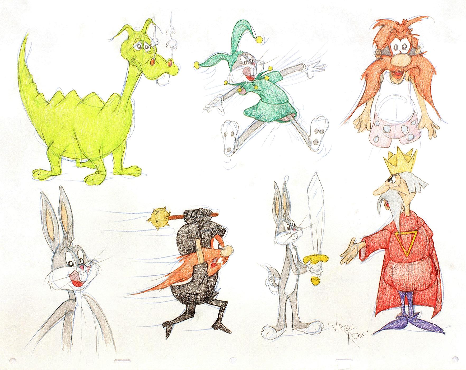 American BUGS BUNNY, YOSEMITE SAM, KING ARTHUR, AND A DRAGON - Signed By Virgil Ross