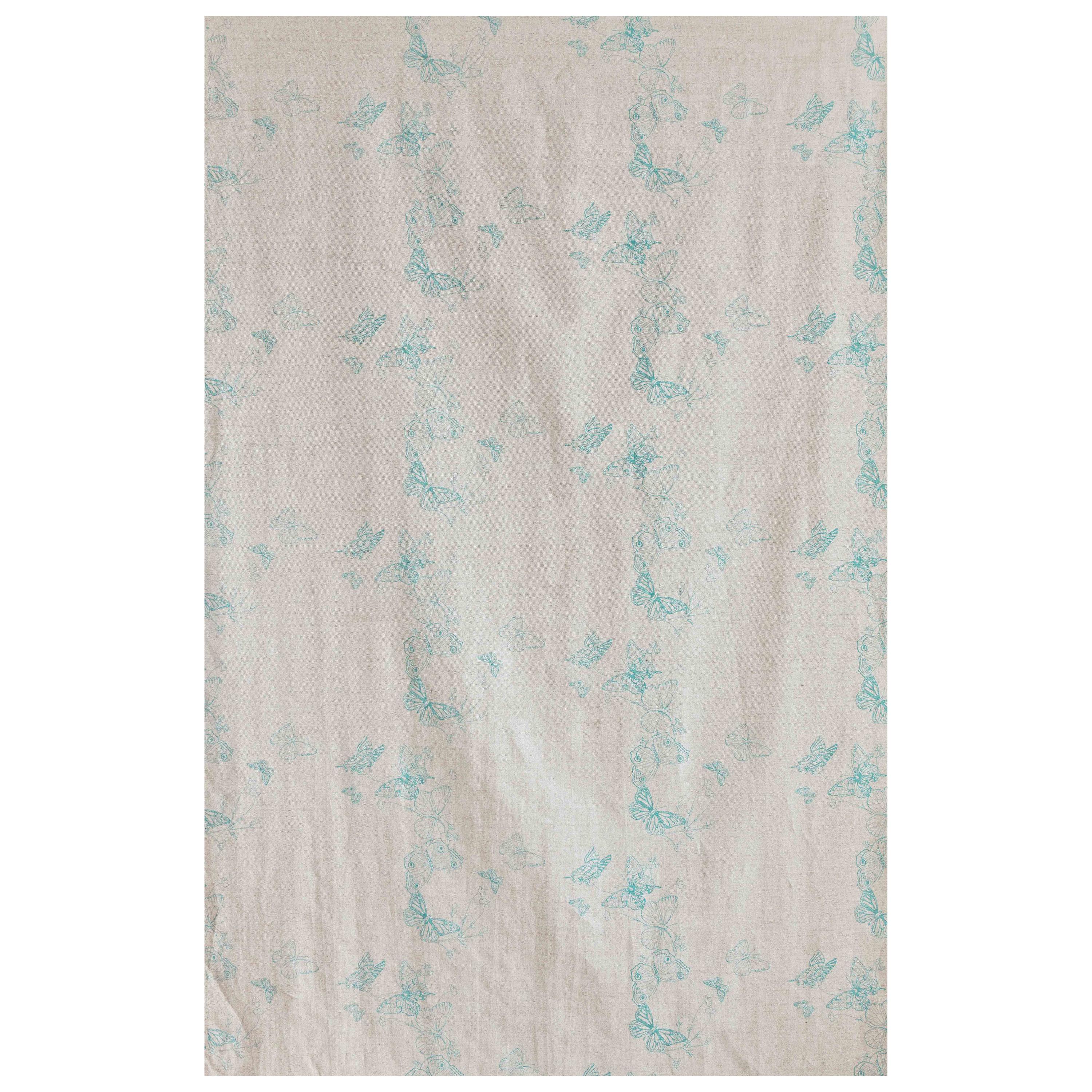 'Bugs & Butterflies' Contemporary, Traditional Fabric in Ice Blue For Sale