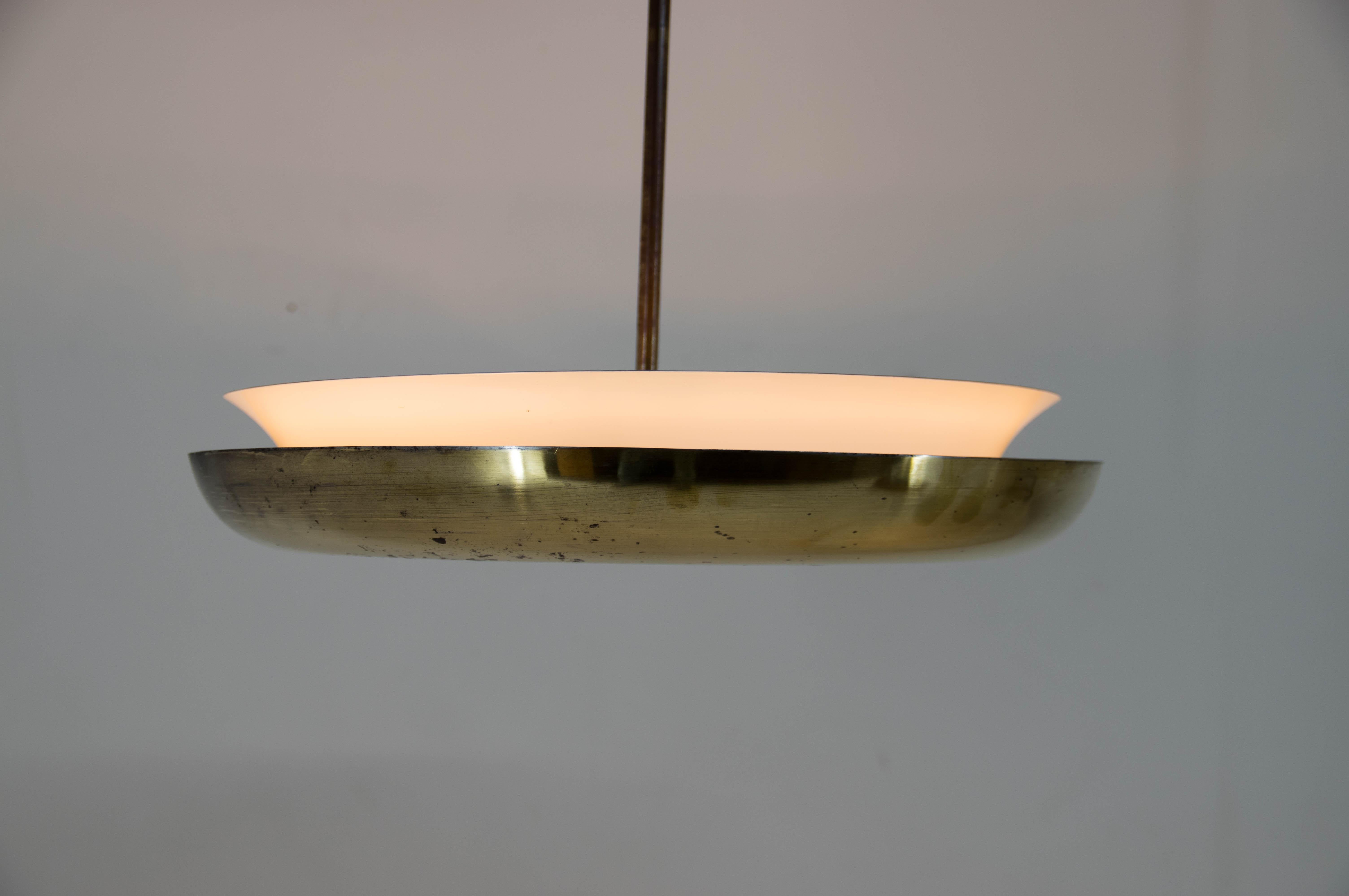 Bauhaus / Functionalist Brass Chandelier UFO, 1930s, Restored For Sale 2