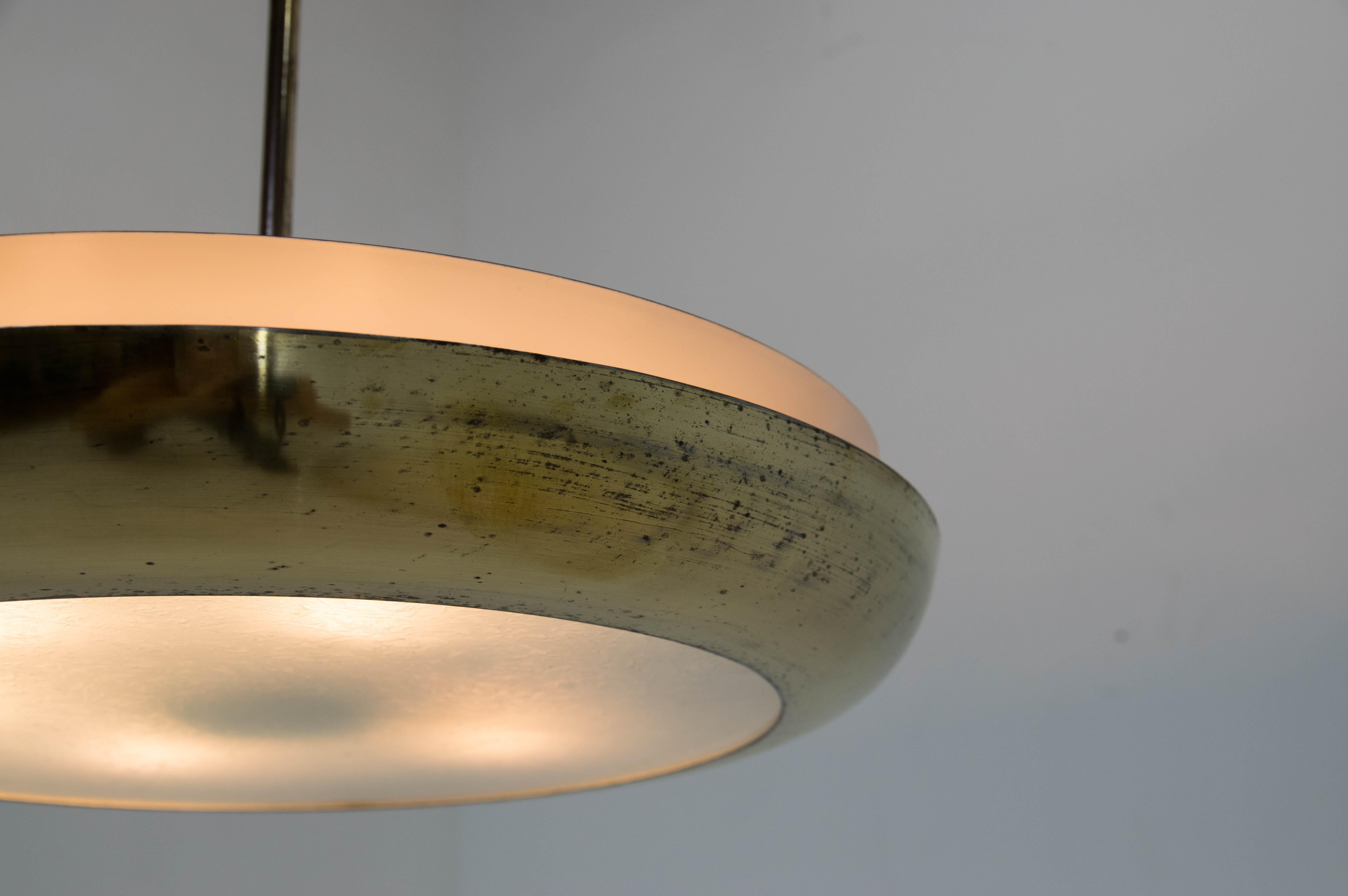 Bauhaus / Functionalist Brass Chandelier UFO, 1930s, Restored For Sale 3